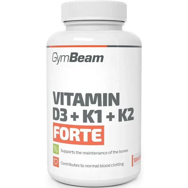 GymBeam Vitamin D3 + K1 + K2 Forte capsule pentru susținerea sistemului imunitar și a sănătății dinților 120 caps.