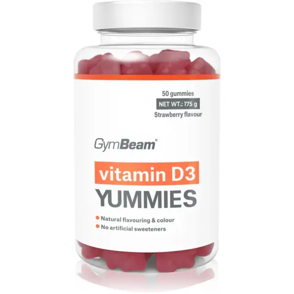 GymBeam Vitamin D3 Yummies bomboane tip jeleu pentru funcționarea normală a sistemului imunitar, sănătatea oaselor, a dinților și activitatea musculară 175 g