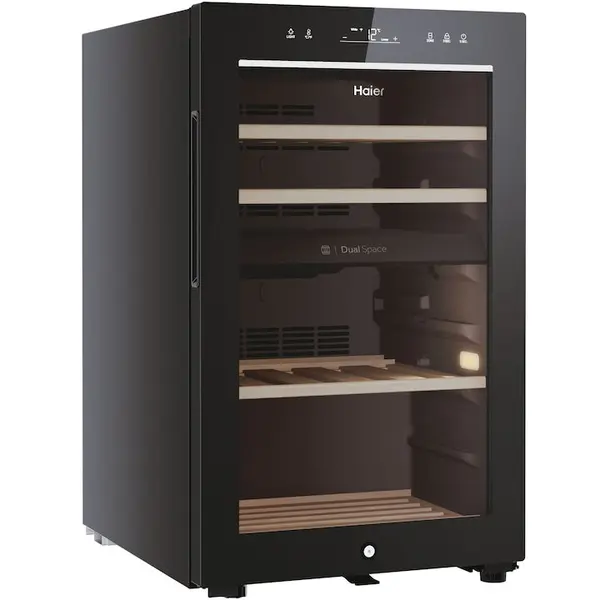 HAIER Racitor de vinuri Haier HWS42GDAU1, 42 sticle, WiFi, LED, dual zone, Usa reversibila, Clasa G, H 82 cm, Negru
