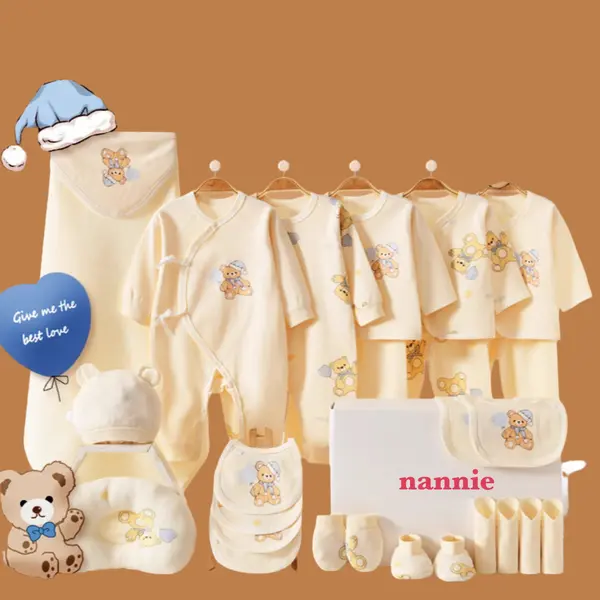 Hăinuțe Cadou Bebe Set Crem 22 Piese Ursulet - 0-3 luni