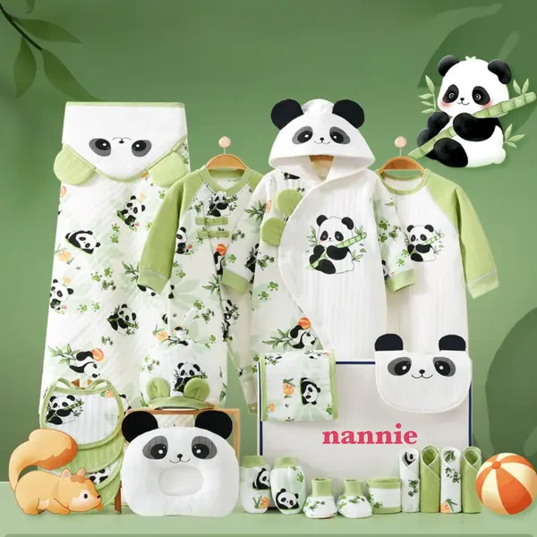 Hăinuțe Cadou Bebe Set Verde 21 Piese Panda - 0-3 luni