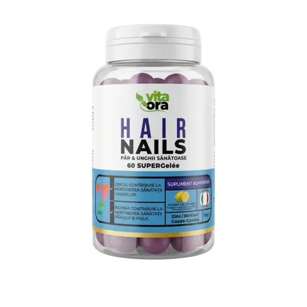 Hair & Nails cu Biotină, Zinc, Extracte de Mei și Coada Calului - Pentru Unghii și Păr Puternice și Sănătoase - Tehnologie SuperGelée Vita Ora 1 C