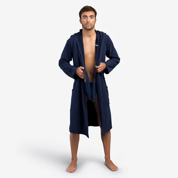 Halat de baie compact cu glugă din bumbac Bleumarin Bărbați
