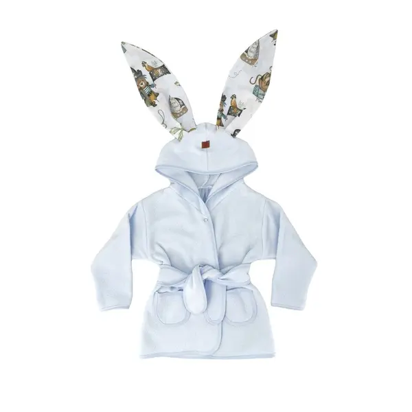 Halat de baie, MimiNu, Cu urechi, 5 - 7 ani, Moale, Cu buzunare, Cu cordon, Din bumbac si thermirates fleece, Materiale certificate Oeko Tex Standard 100, Design, Pirates Blue