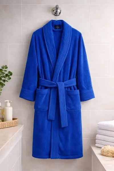 Halat de Baie Unisex din bumbac 100%, 500g – moale, absorbant si confortabil, Albastru, Masura XXL
