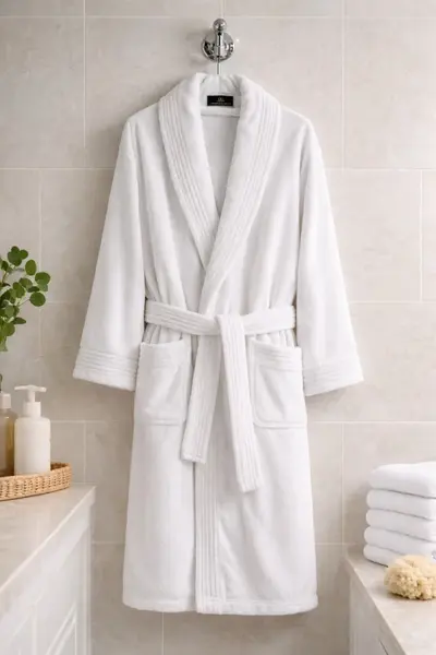 Halat de Baie Unisex din bumbac 100%, 500g – moale, absorbant si confortabil, Alb, Masura S/M