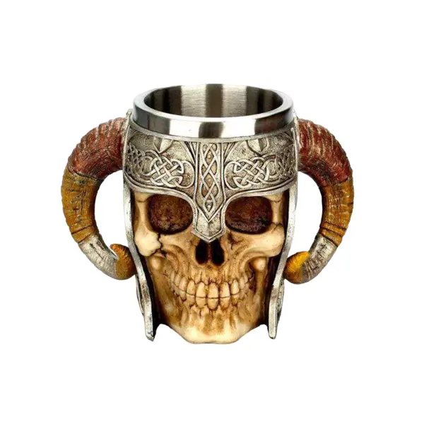Halba tip Pocal, Zamo®, model Craniu Viking, din Otel Inoxidabil si Rasina, Capacitate 500ml