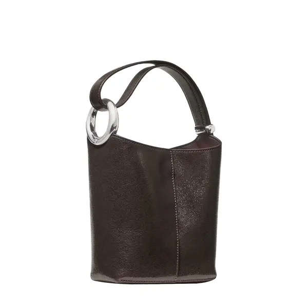 Halo glazed leather mini bucket bag hot fudge