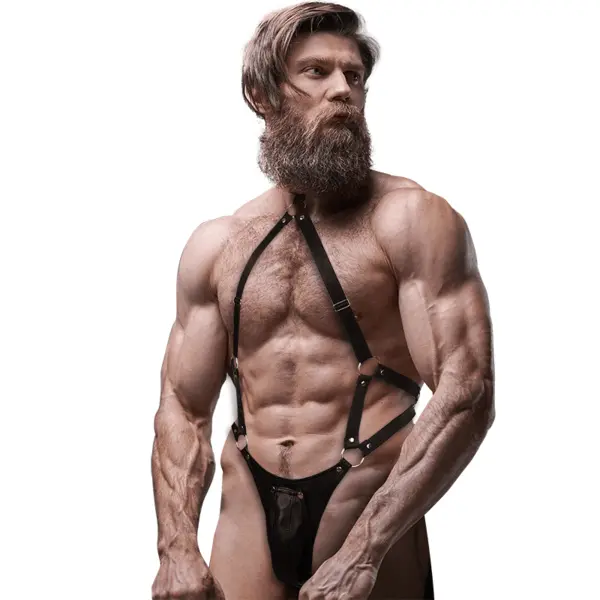 Ham pentru barbati FETISH SUBMISSIVE ATTITUDE – Men’s Eco-Leather Jock Strap Harness, piele eco, BDSM
