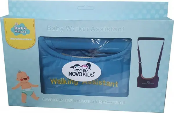 Ham pentru copii Novokids First Walking Assistant Turquoise cu Maner confortabil, Intaritura, Material moale, Greutate admisa 15 kg, Lavabil