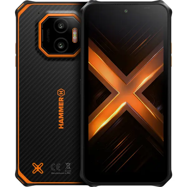 Hammer Telefon mobil Hammer Energy X2, 5G, Dual SIM, 6.1, 8GB, RAM, 256GB, MediaTek Dimensity 6300, Android 15, Negru-Portocaliu