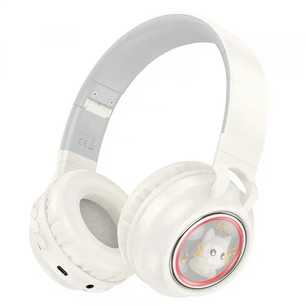 Handsfree Bluetooth HOCO W50 Kids Cute Cat, A2DP, Alb