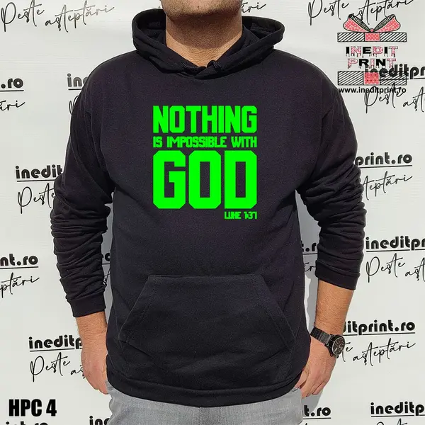 Hanorac Nothing is impossible with God HPC4 M, Negru