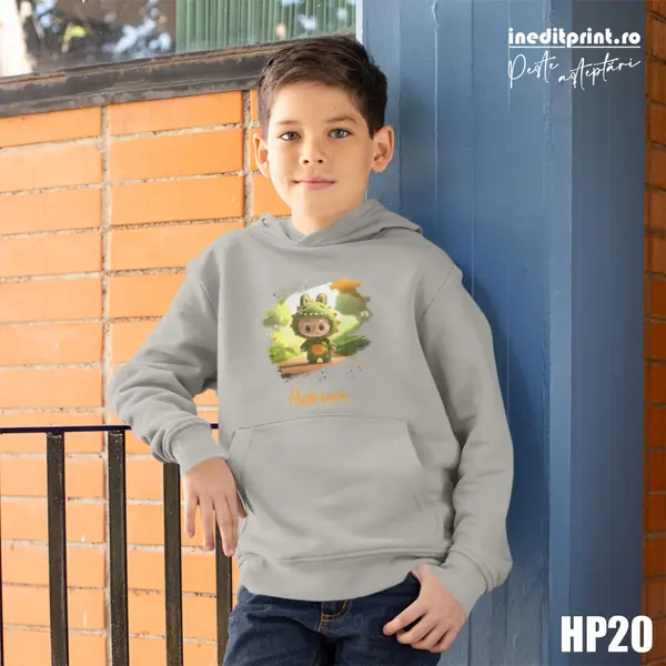 Hanorac Personalizat Copii Labubu HP20 12-13 ANI, Gri