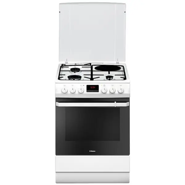 hansa Aragaz Hansa FCMW68209, 3 arzatoare/ 1 zona de gatire, Mixt , Grill, Rotisor, Timer, Clasa A, 60 cm, Alb