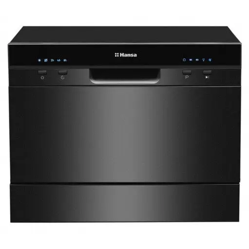 hansa Masina de spalat vase compacta Hansa ZWM556BH, Capacitate 6 seturi, Numar programe 5, Clasa energetica F, Cos tacamuri, Motor Universal, 49db, Negru