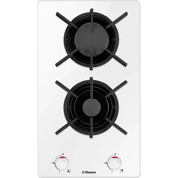 hansa Plita incorporabila Hansa BHKW310300, Gaz, 2 arzatoare, Aprindere electrica, Suporturi fonta, Supapa siguranta, Alb