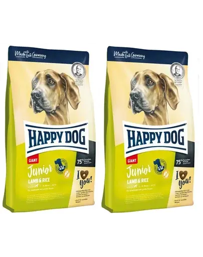 HAPPY DOG Junior Giant miel si orez 30 kg (2 x 15 kg) hrana caini juniori talie foarte mare