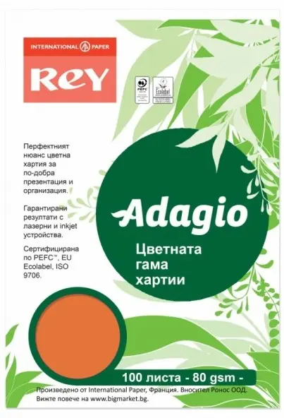 Hartie colorata pentru copiator Rey Adagio - Orange, A4, 80 g, 100 coli