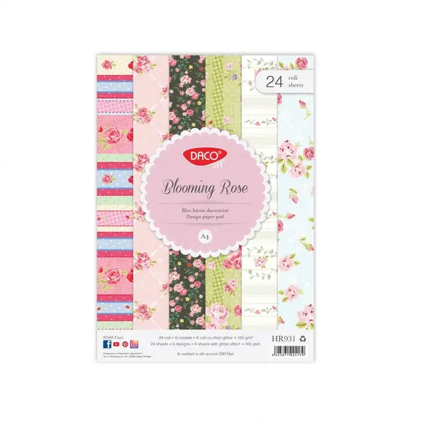 Hartie decorativa, 30x30cm, 24coli, Blooming Rose, Daco