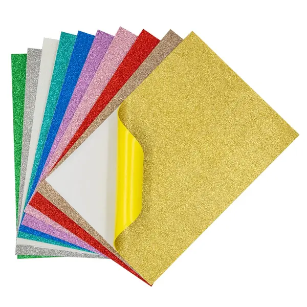 Hartie gumata autoadeziva colorata cu sclipici pentru activitati crafts A4,2mm,10 coli set
