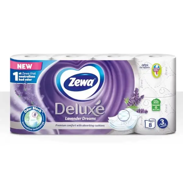 Hartie igienica cu 3 straturi 8 role Zewa Deluxe Lavender Dreams Hartie igienica cu 3 straturi 8 role Zewa Deluxe Lavender Dreams