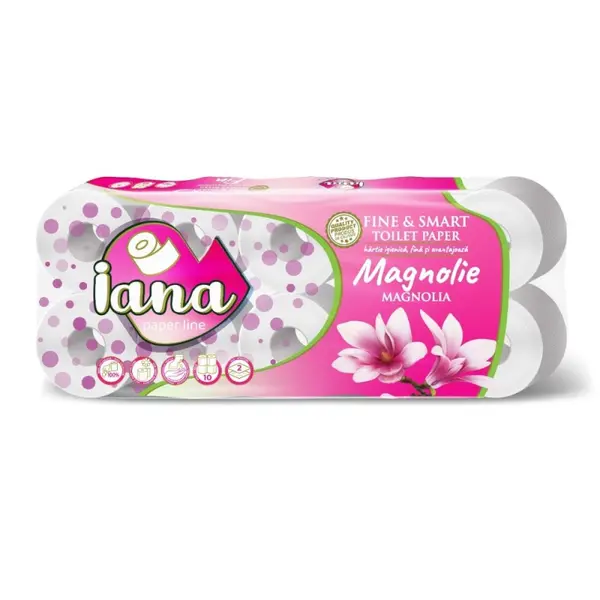 Hartie Igienica Iana Fine&Smart, 2 Straturi, 14 m, Magnolie, 10 Role, 120 Foi