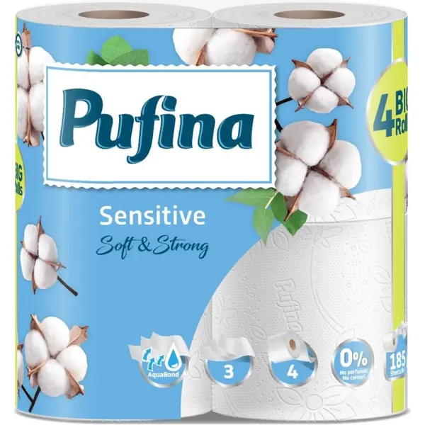 Hartie Igienica Lux, 3 Straturi, Alb Sensitive, Pufina, 4 Role