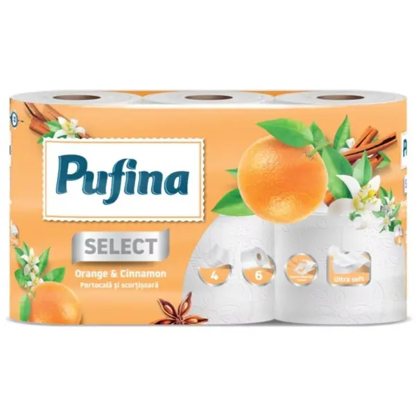 Hartie Igienica Lux, 4 Straturi, Parfum de Portocala si Scortisoara, Pufina, 6 Role
