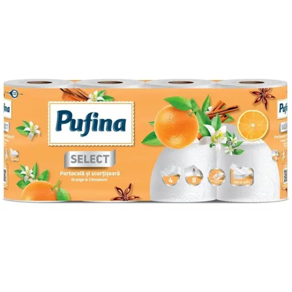 Hartie Igienica Pufina Select, Portocala si Scortisoara, 4 Straturi, 8 Role