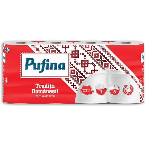 Hartie Igienica Traditii Romanesti, 3 Straturi, Brad, Pufina, 8 Role