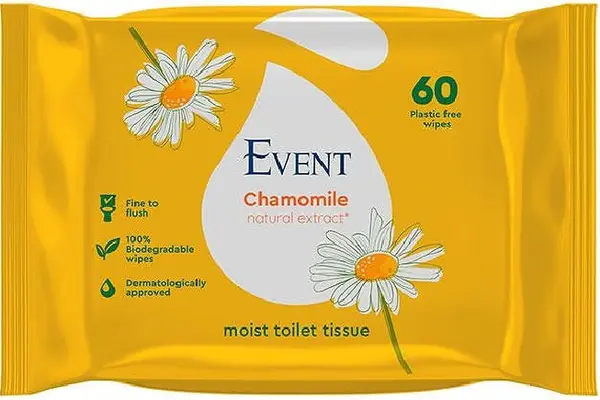 Hârtie igienică umedă cu extract de mușețel Event - 60 buc