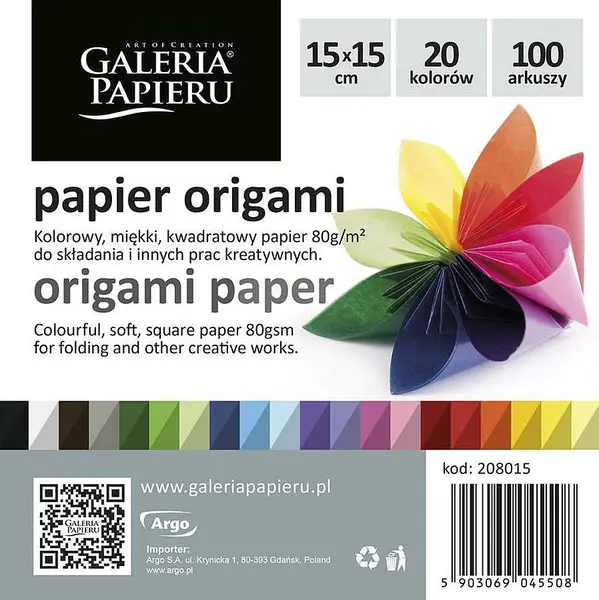 Hârtie pentru origami Galeria Papieru - 15 x 15 cm, 20 de culori x 5 foi