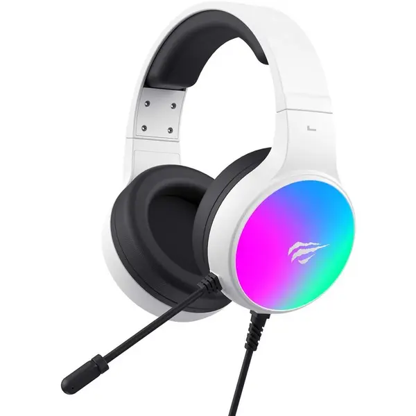 HAVIT Casti gaming cu microfon Havit H2043U, surround 7.1 virtual, iluminare RGB, difuzoare 50mm, control volum, conectare prin USB, Alb-Negru