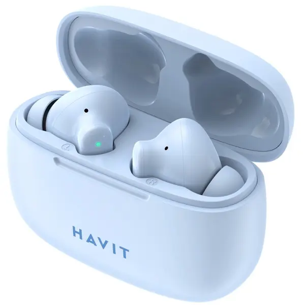 HAVIT Casti HAVIT TW967, Bluetooth 5.1, TWS, In-Ear, Control tactil, Albastru deschis