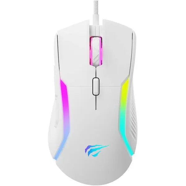 HAVIT Mouse gaming HAVIT MS1033, RGB, 8000 dpi, 9 butoane, butoane macro, greutate ajustabila, USB, Alb