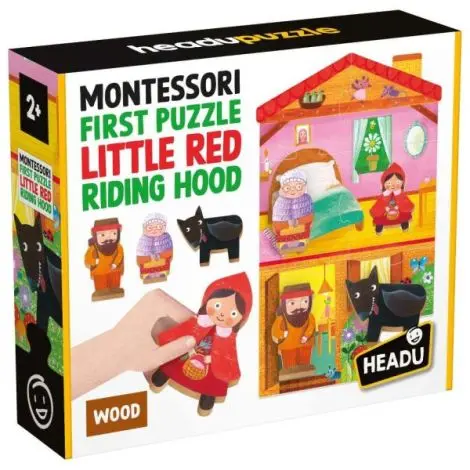 Headu - Montessori primul meu puzzle Scufita Rosie ce include 4 forme din lemn