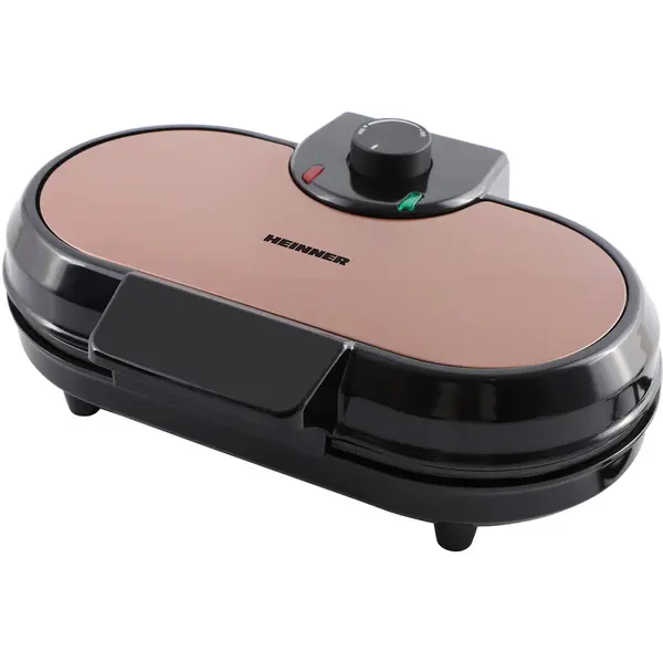 HEINNER Aparat de facut gofre Heinner Copper Crown HWF-1000CR, 1000W, buton reglare temperatura, placi cu invelis antiaderent, plite gofre: 13.97 cm, Negru/Aramiu