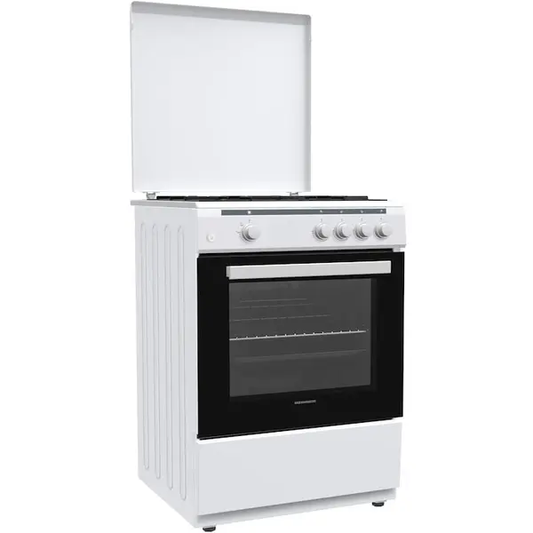 HEINNER Aragaz Gaz Heinner HFSC-V60WH, 4 arzatoare, Gaz, Aprindere electrica, Dispozitiv de siguranta plita si cuptor, Duze GPL incluse, 60 cm, Alb