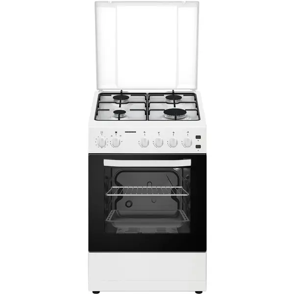 HEINNER Aragaz Heinner HFSC-S50LITGWH, Gaz, 4 arzatoare, Aprindere electrica plita/cuptor, Dispozitiv de siguranta plita/cuptor, Timer, Grill, Lumina cuptor, 50 cm, Alb