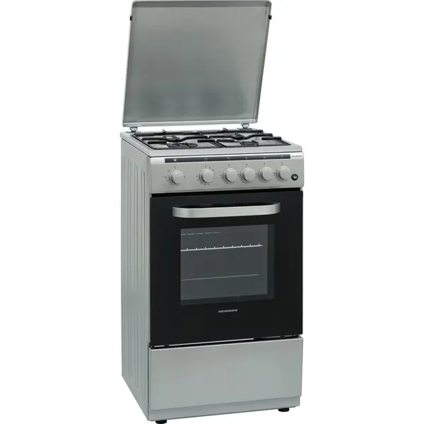 HEINNER Aragaz Heinner HFSC-V60LITGSL, Gaz, 4 arzatoare, Aprindere electrica plita/cuptor, Dispozitiv de siguranta plita/cuptor, Timer, Grill, Lumina cuptor, 60 cm, Argintiu