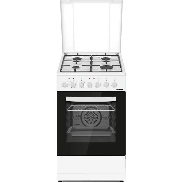 HEINNER Aragaz mixt Heinner HFSC-S60LITGC-WH, 4 arzatoare, aprindere electrica plita, cuptor electric, clasa A, timer, grill, ventilatie, sertar inferior vase, 50x60cm, Alb