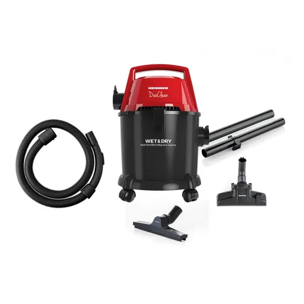 HEINNER Aspirator Heinner WET&DRY HVC-MWD1400PBK, 1400W, filtru Hepa, sac textil, 3 l, recipient aspirare umeda 15 l, Functie suflare, Rosu-Negru