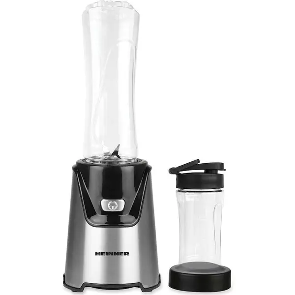 HEINNER Blender sport Heinner WellGo Mix 400 HSB-T400SS, 400W, recipiente Tritan fara BPA 600/400ML, buton ON/OFF, 19000RPM, lame din inox, carcasa din inox, argintiu/negru