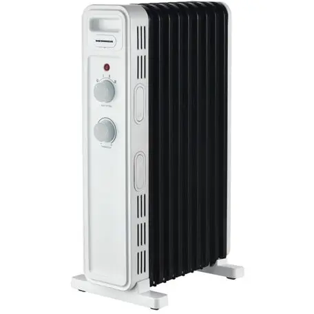 HEINNER Calorifer cu ulei Heinner HOH-M09WH-BK, 9 Elementi, 1000W/1300W/2200W, Termostat adjustabil, Protectie supraincalzire, Protectie in caz de rasturnare, Roti, Spatiu depozitare cablu, Alb cu negru