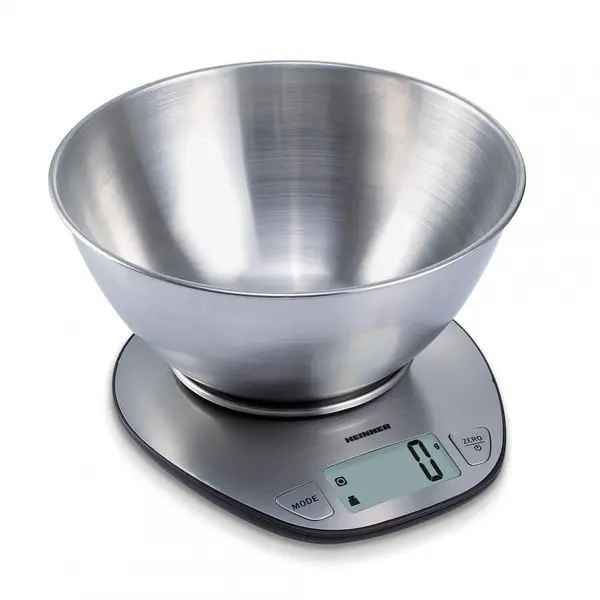 HEINNER Cantar de bucatarie cu bol Heinner HKS-5SS, bol 5kg, full inox, functie tara, functie cantarire lichide, 1g, display lcd, Inox