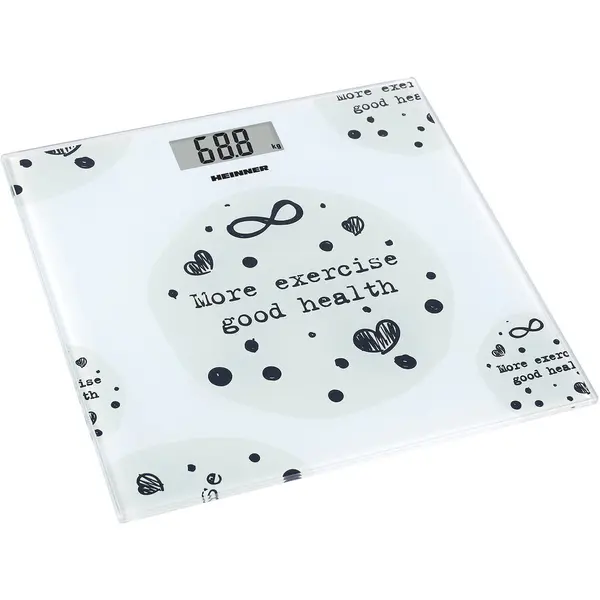 HEINNER Cantar de persoane Heinner HBS-150MSJ, 150kg, sticla securizata 6mm, 30 x 30 cm, display lcd, Alb