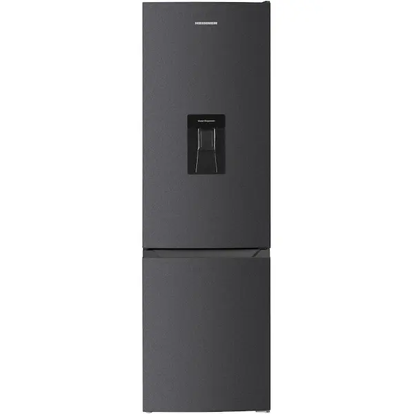 HEINNER Combina frigorifica Heinner HC-HM260DGWDE++, 262 l, Clasa E, Dozator de apa, Control electronic cu termostat ajustabil, Lumina LED, 3 rafturi din sticla frigider, 3 sertare congelator, Usa reversibila, H 180 cm, Gri antracit texturat