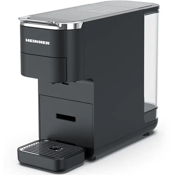 HEINNER Espressor cu capsule 4 in 1 Heinner HEMC-DD15BK, 1525 W, Rezervor 1.5 l, Ecran digital si control tactil, Compatibil cu Nespresso, Dolce Gusto, Ese Pods/Cafea pudra, Cafea macinata, Negru