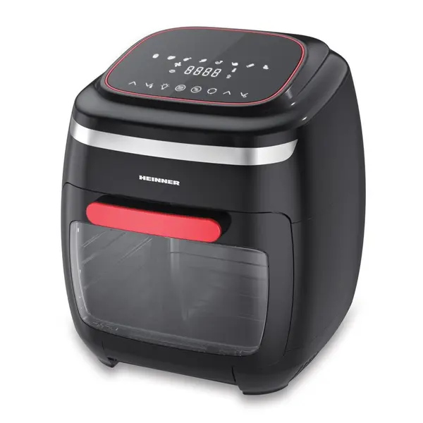 HEINNER Friteuza cu aer cald Heinner Crystal Clear HAF-B2000FB, 2000W, capacitate cos 4.5L, capacitate cuptor 11L, 8 programe, 3 rafturi pentru preparare cu aer cald, tija rotisor, temperatura reglabila: 30-200˚C, temporizator: 4h, Rosu